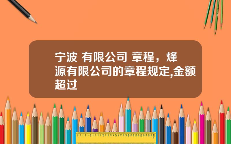 宁波 有限公司 章程，烽源有限公司的章程规定,金额超过